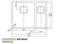 Lorreine 3415VK évier 1,5 Exclusive un bac et demi en acier inoxydable 3415cm sous plan, à fleur de plan ou en surface 1150178269