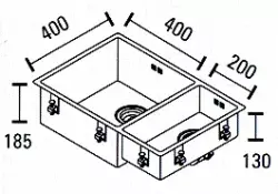 ABK Bingara grand évier 1,5 en inox 40x40+20x40 cm à fleur de plan, sous plan ou en surface BIN4020FVI