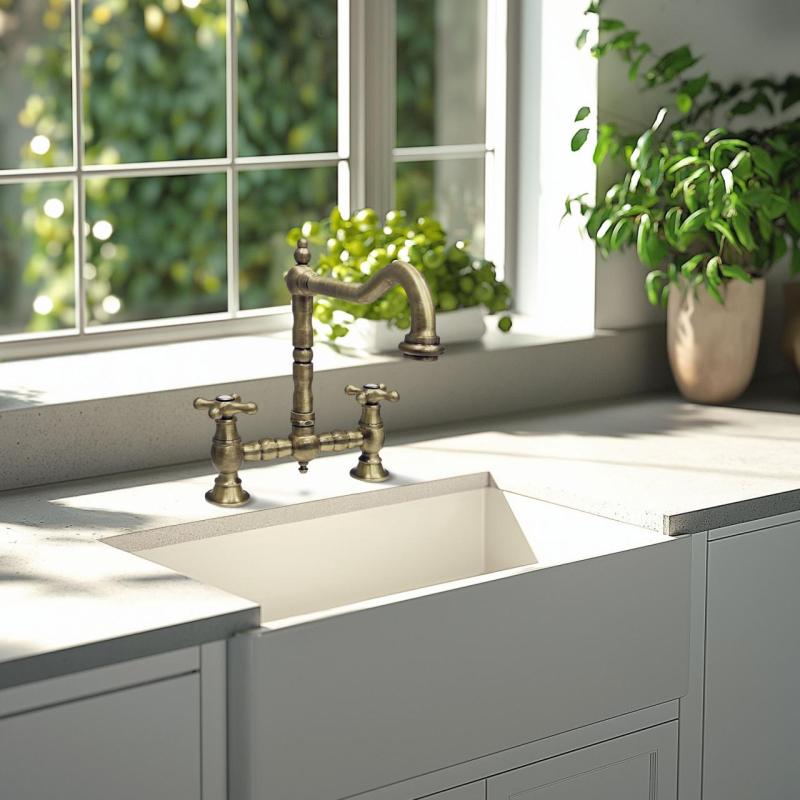 PB Robinet de cuisine à pont nostalgique Bec coudé en bronze avec boutons en étoile PBN.BRO.H.ST