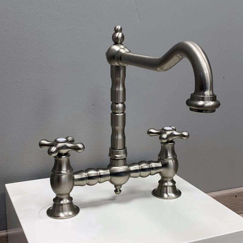 PB Nostalgic bridge mitigeur de cuisine Bec d'angle en inox avec boutons en étoile PBN.RVS.H.ST