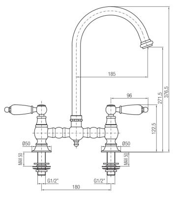 PB Nostalgic bridge cuisine robinet bec rond en inox avec poignées blanches PBN.RVS.R.WH
