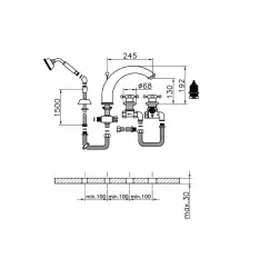 Huber Victorian Mélangeur thermostatique de bain 4 trous avec douchette Acier inoxydable VTT760102A