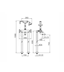 Huber Victorien Mélangeur Thermostatique de Bain sur Pied avec Raccords de Douche Acier Inoxydable VTT390102A