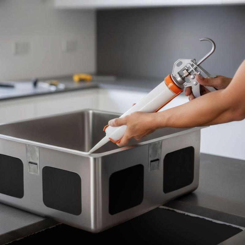 Acid-free silicone adhesive for undermount installation of stainless steel sinks