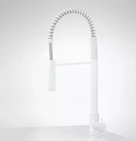 Waterevolution Flow Mitigeur de cuisine semi-professionnel blanc mat avec colonne et ressort T157BR