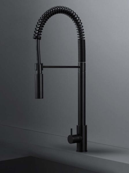 Waterevolution Flow mélangeur de cuisine semi-professionnel noir mat avec colonne et ressort T157PR