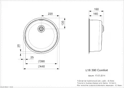 Reginox R26076 évier rond en inox L18390 comfort montage en surface et sous plan T2903LLU06GDS