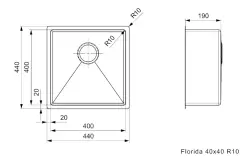 Reginox Florida évier en acier inoxydable sous plan, à fleur de plan ou en surface 40x40 L6412 R26274