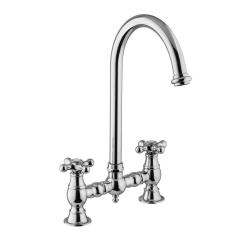 PB Nostalgic Bridge robinet de cuisine chrome bec rond avec pommeaux étoile PBN.CHR.R.ST
