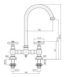 PB Robinet de cuisine à pont nostalgique Bec rond en acier inoxydable avec boutons en étoile PBN.RVS.R.ST