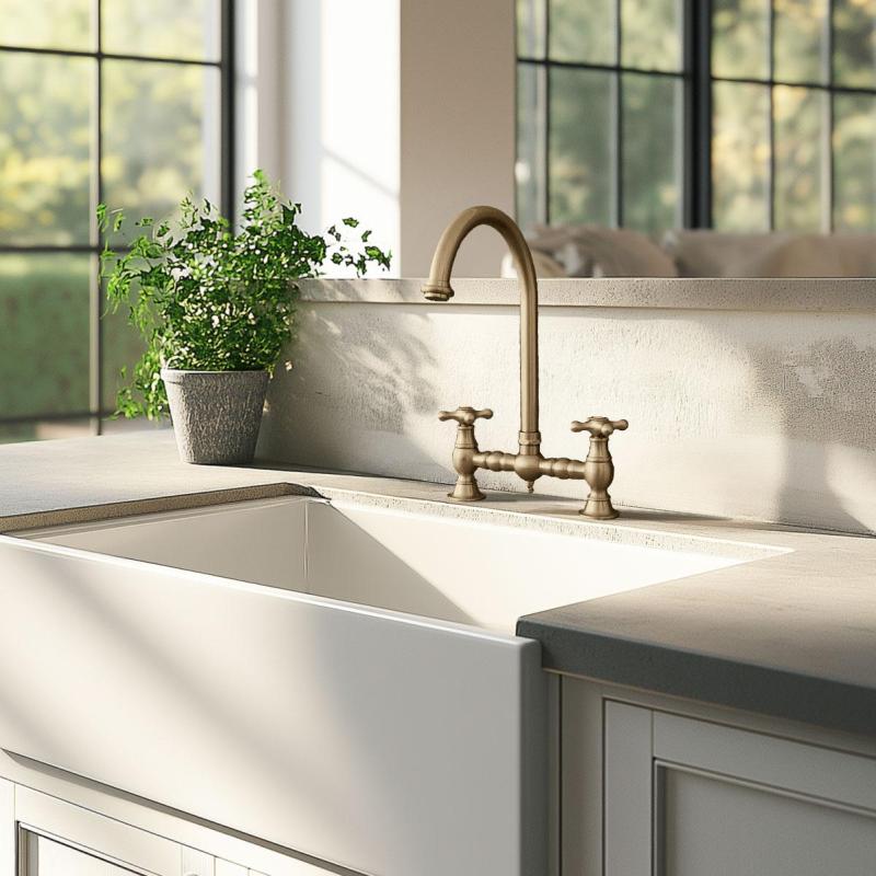 PB Robinet de cuisine à pont nostalgique Bec rond en bronze avec poignées en étoile PBN.BRO.R.ST