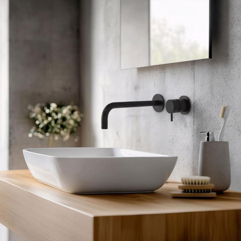 Robinet de lavabo encastré Watervolution Flow noir mat avec bec de 21 cm T116BPR-21