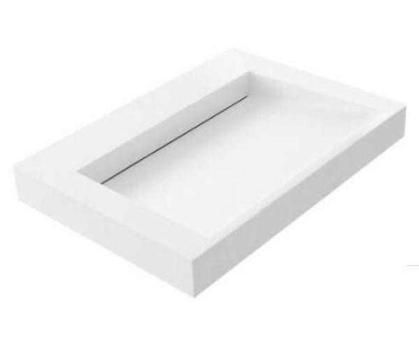 Lavabo Solid-S Quatra en surface solide, blanc mat, sans trou pour robinet, 60x45,5 cm, 1208775682.