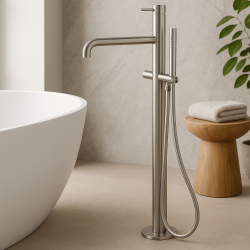 Waterevolution Flow Mitigeur de baignoire sur pied avec douchette tout Inox T133IE