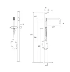 Waterevolution Flow Mitigeur de baignoire sur pied avec douchette tout Inox T133IE