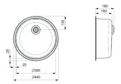 Reginox R18390 évier rond en acier inoxydable montage en surface avec bouchon nouveau T2903RLU06GDS R26168