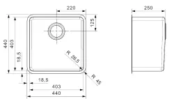 Reginox Kansas 40x40 KG-CC évier en acier inoxydable sous plan, à fleur de plan ou en surface B19H2LLU05GDS