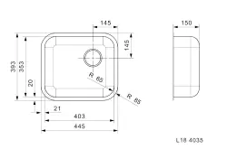 Reginox L18 4035 KG-CC évier en acier inoxydable sous plan, à fleur de plan ou en surface B2914LLU05GDM