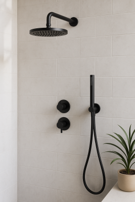Waterevolution Flow set de douche thermostatique encastrable noir mat avec effet pluie et douchette 1208846402