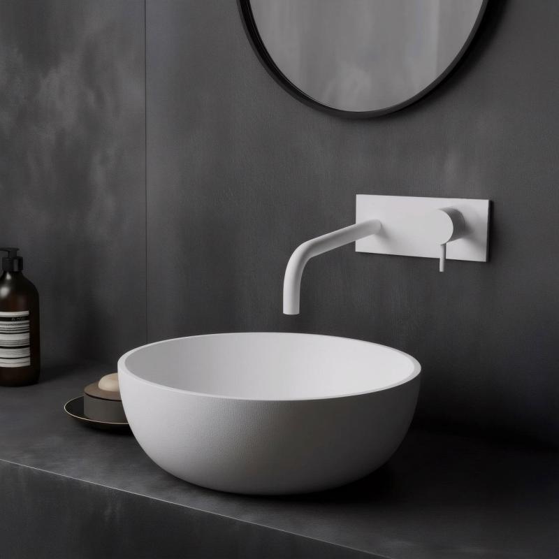 Robinet de lavabo encastré Watervolution Flow avec plaque de recouvrement blanc mat et bec de 21 cm T1161BBR-21