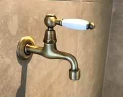 PB Classic Robinet mural de lavabo avec levier blanc eau froide Bronze 1208853512