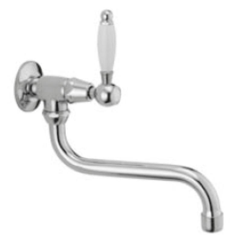 PB Classic Robinet mural de lavabo avec levier blanc eau froide et long bec Acier inoxydable 1208853572