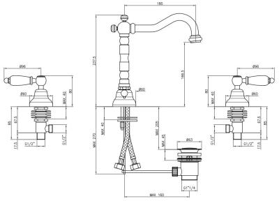 PB classic tap 3 trous Robinet de lavabo Leviers blancs Chromé 1208854262