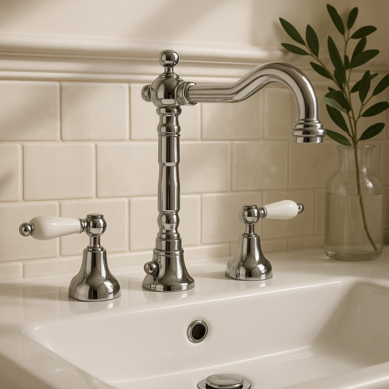 PB classic tap 3 trous Robinet de lavabo Leviers blancs Chromé 1208854262