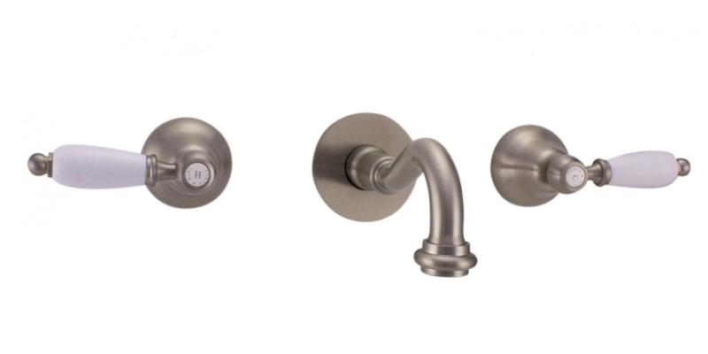 PB robinet classique encastré mural avec poignées blanches, bec de 16 cm en inox 1208854342