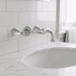 PB robinet classique encastré pour montage mural avec poignées blanches, bec de 20 cm, Chrome 1208854352