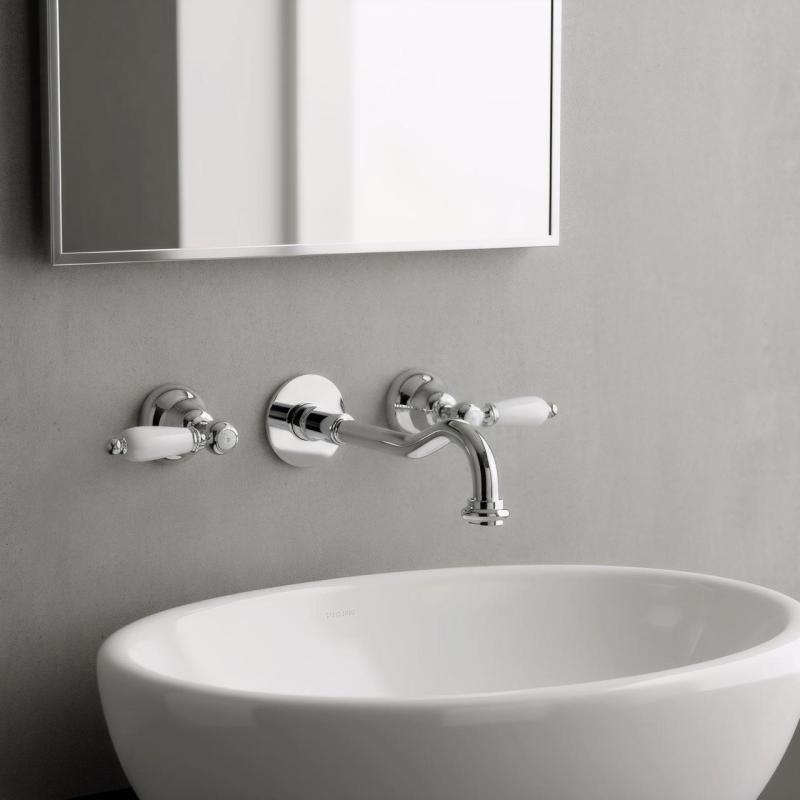 PB robinet classique encastré mural avec poignées blanches, bec de 25 cm, Chrome 1208854382