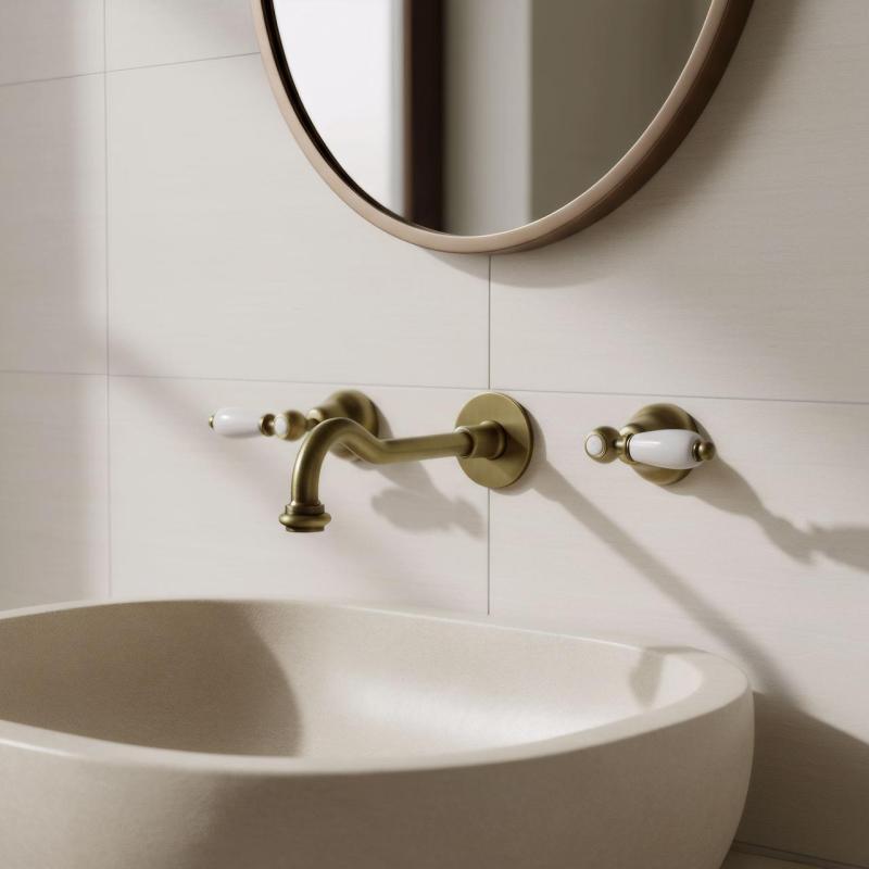 Robinet mural encastré classique PB avec poignées blanches, bec de 25 cm en bronze 1208854392.