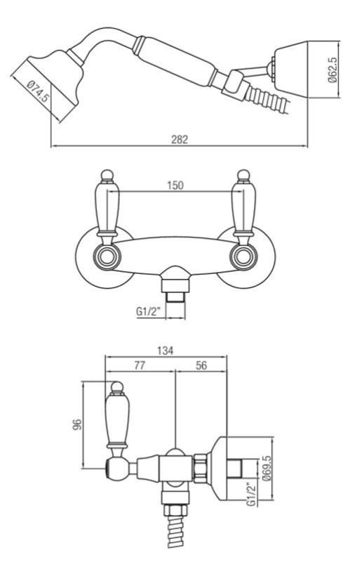 PB robinet classique apparent ensemble de douche avec poignées blanches et douchette à main en acier inoxydable 1208854492