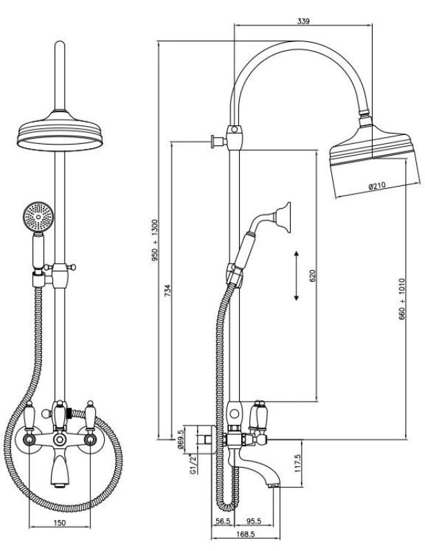 PB Classic Set de douche apparent avec effet de pluie Bronze 1208854822