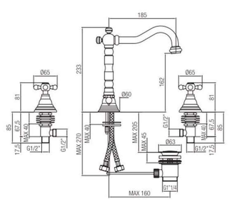 PB classic 3-trous robinet de lavabo bec fort 18,5 cm inox 1208854952