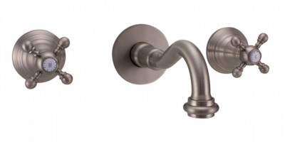 PB robinet mural encastré classique avec poignées étoile, bec de 20 cm, en inox 1208855092