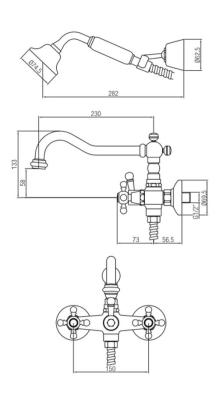 PB Classic Mélangeur de bain avec manettes à croisillons et douchette Acier inoxydable 1208855262