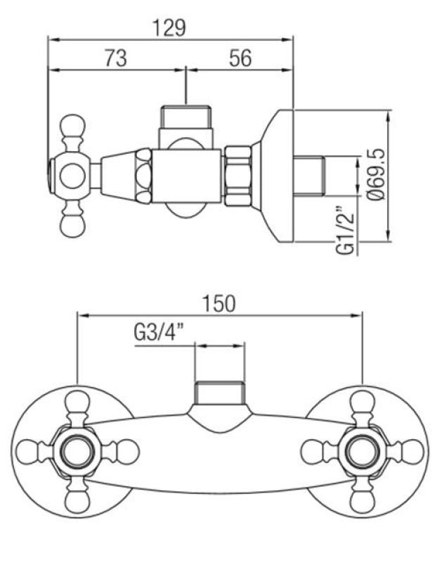 PB mitigeur de douche classique apparent avec boutons à molette Chrome raccordement supérieur 1208855302