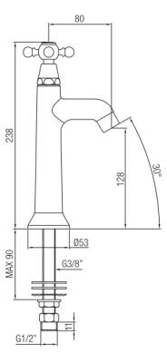 PB Classic Mitigeur de lavabo avec manette à croisillon eau froide Bronze 1208855542