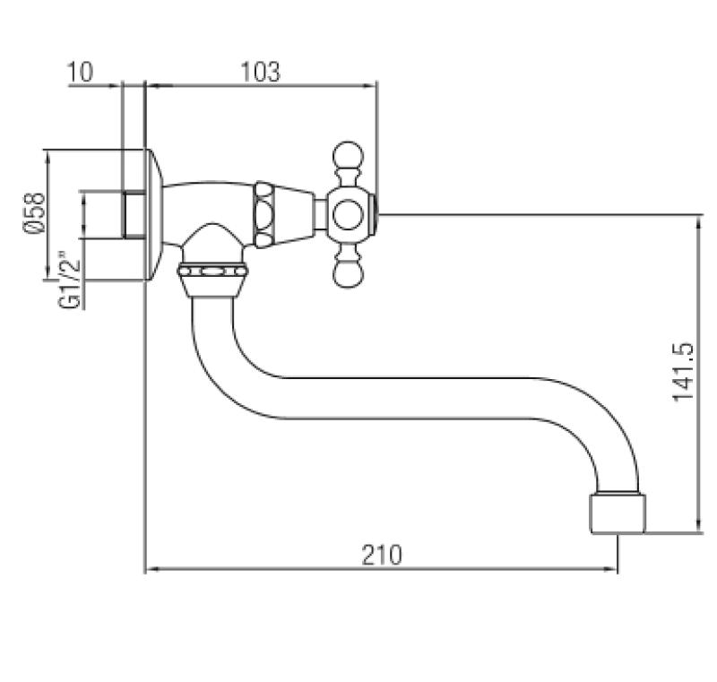 PB Classic Robinet mural de lavabo avec manette à croisillon eau froide et long bec Bronze 1208855632