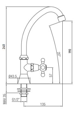 PB Classic Robinet de lavabo avec manette croisillon eau froide avec bec haut Chromé 1208855652