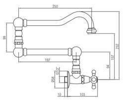 PB classic robinet de lavabo mural encastré avec manette à croisillon eau froide et long bec pivotant bronze 1208855722