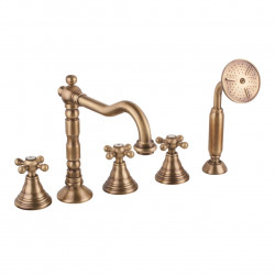 PB Classic Robinet de bain 5 trous avec manettes à croisillons Bronze 1208855782