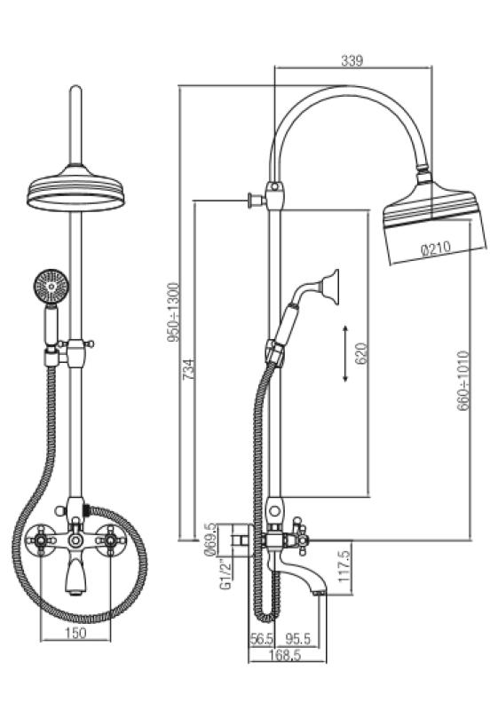 PB Classic Set Bain/ Douche apparent avec tête de douche à effet pluie Bronze 1208855872