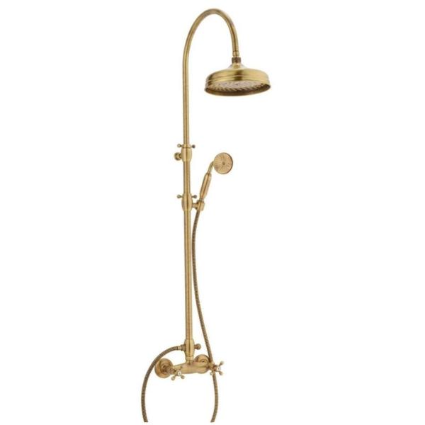 PB Classic Set de douche apperent avec manettes à croisillons et colonne de douche télescopique à effet de pluie Bronze 1208855902