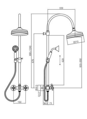 PB classic Set de douche pommeaux étoiles en saillie avec douche pluie colonne de douche télescopique chrome 1208855922