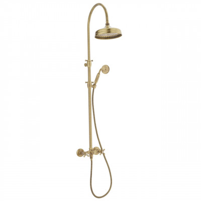 PB Classique Set de douche apparent avec avec manettes à croisillons et colonne de douche télescopique à effet pluie Bronze 1208855932
