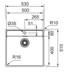 Franke Maris MRX 210.50 évier avec surface pour trou de robinet à fleur de plan 53x51cm 1270527794