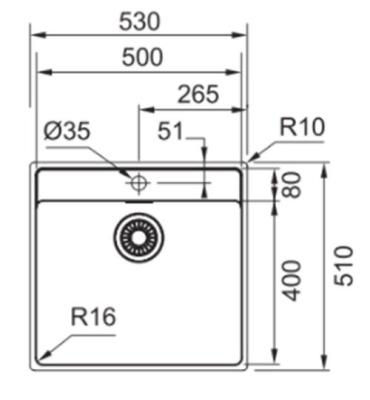 Franke Maris MRX 210.50 évier avec surface pour trou de robinet à fleur de plan 53x51cm 1270527794