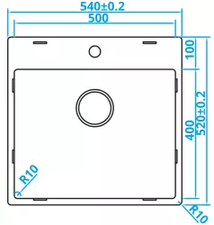 Caressi Basic Line RVS évier 50x40 sous plan, à fleur de plan ou en surface avec surface pour trou de robinet CABL50KR10 1208920522